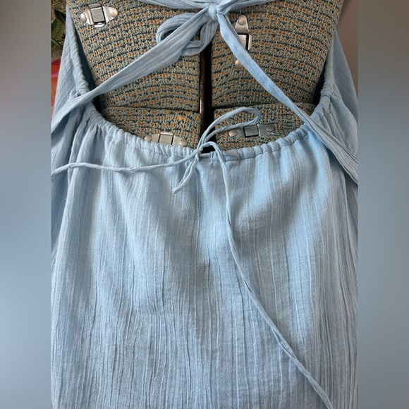 FREE PEOPLE MARINA MINI DRESS BLUE BELL, SQUARE NECKLINE, CRISSCROSS BACK TIE XS - Picture 8 of 16